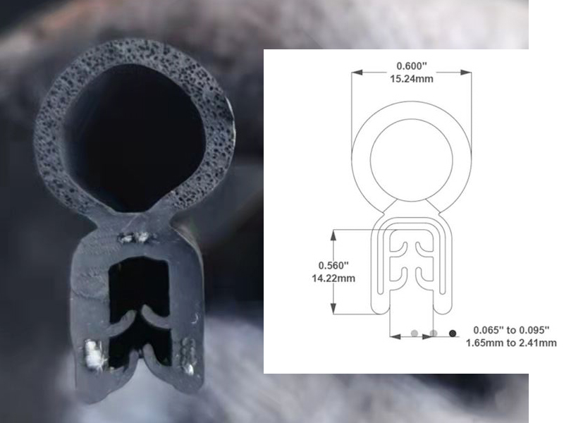 Push-on Trim Seal Sponge Bulb and Dense Rubber with Flexible Steel Wire Core