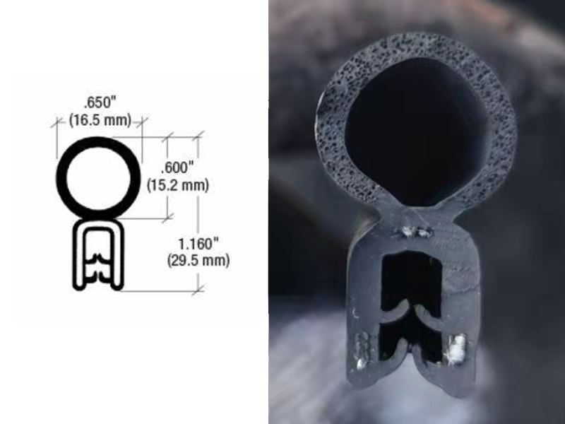 Dual Durometer Sponge and Solid Rubber Extrusions with Flexible Wire Core Trim Seal 75001360