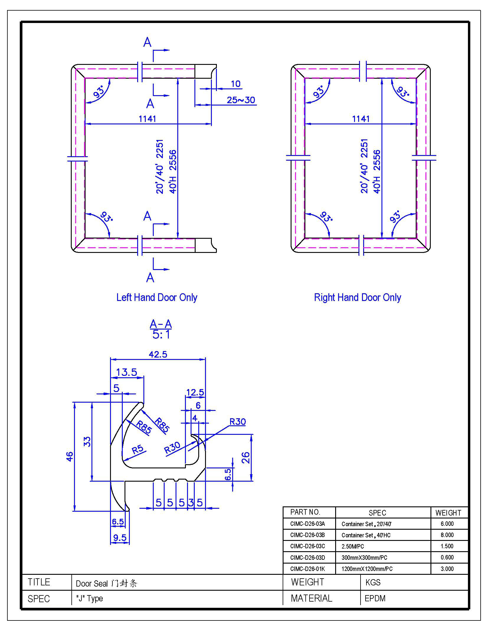 Container Door Seal Gasket Molded Corners China