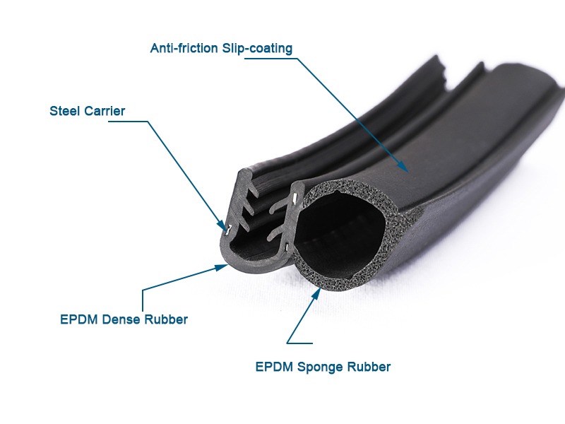 epdm rubber extrusion seal with slip coating